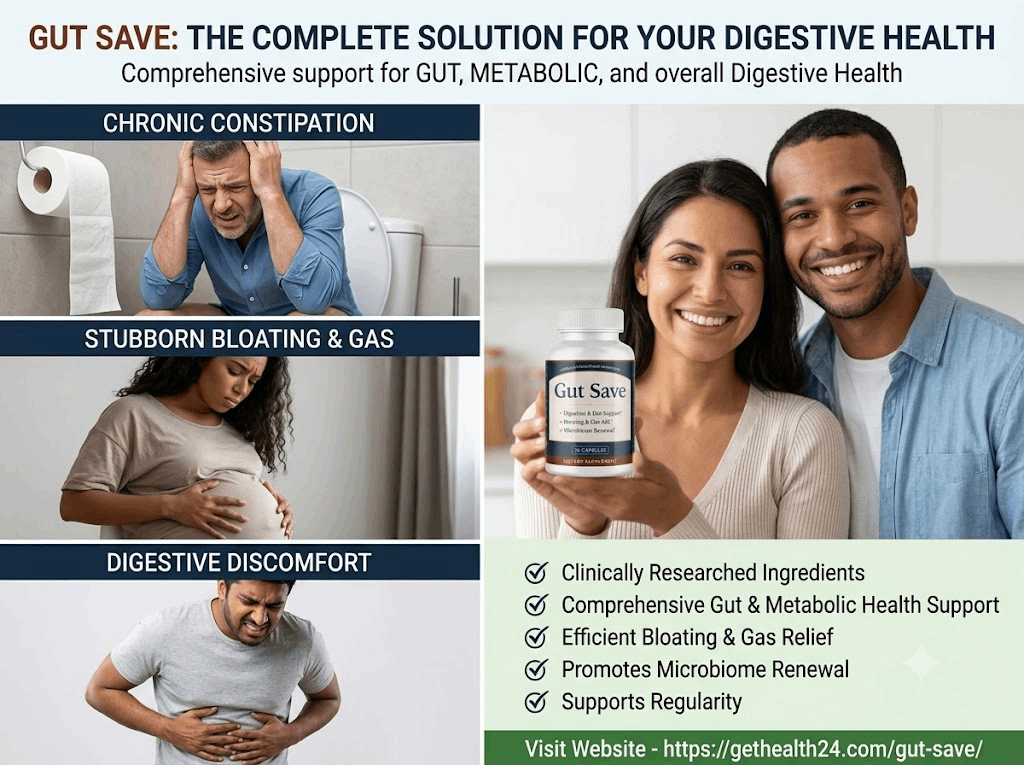Supplied Gut Save promotional overview of digestive support claims