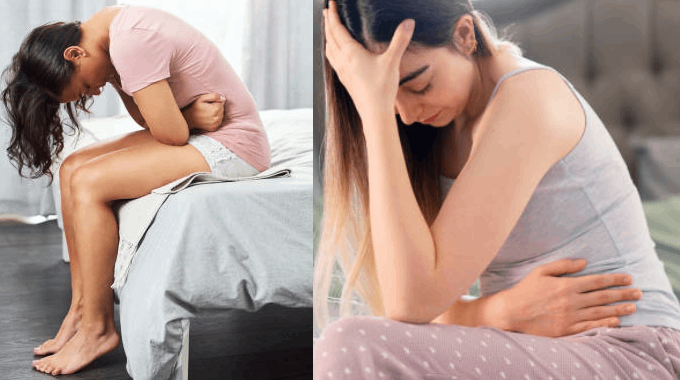 Two women experiencing abdominal discomfort